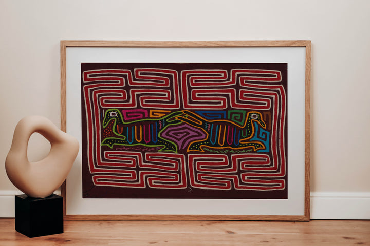 Traditional Red And White Dancing Duck Mola