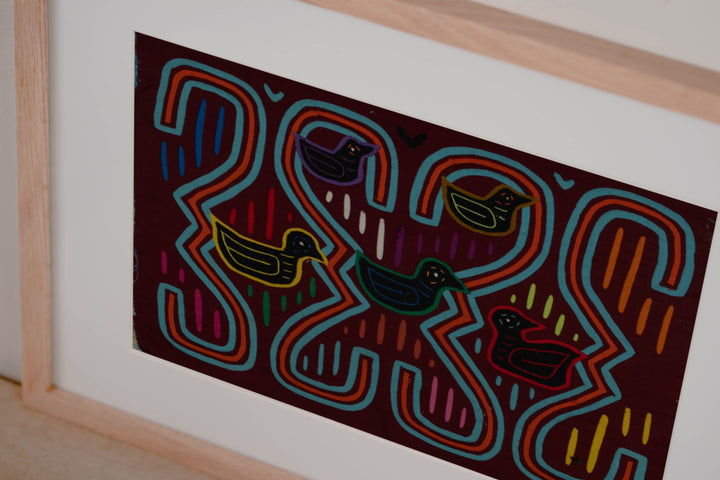 Traditional Burgundy Turquoise And Orange Duck Mola