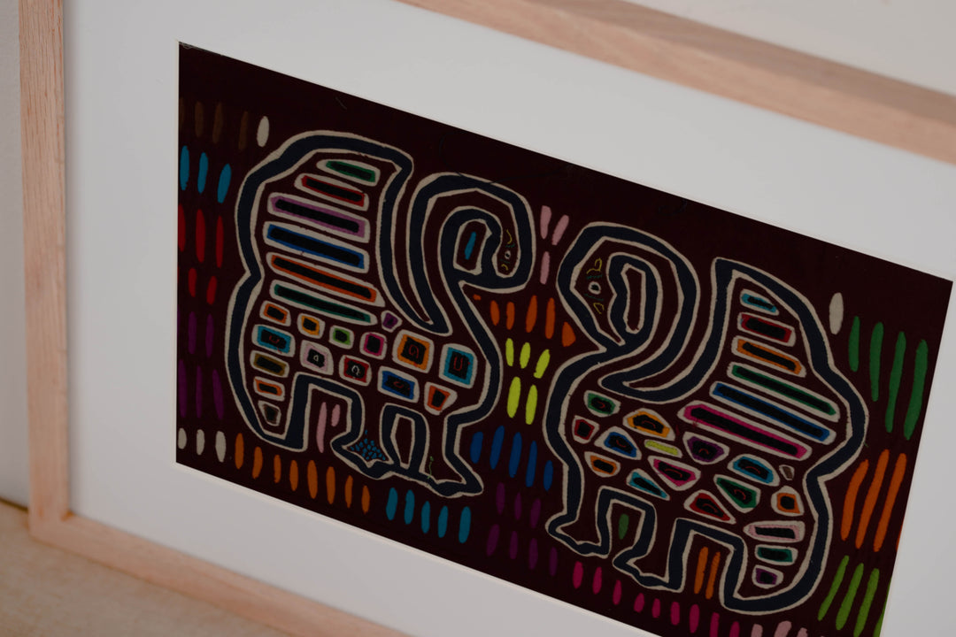 Traditional Maroon And Blue Coy Peacock Mola