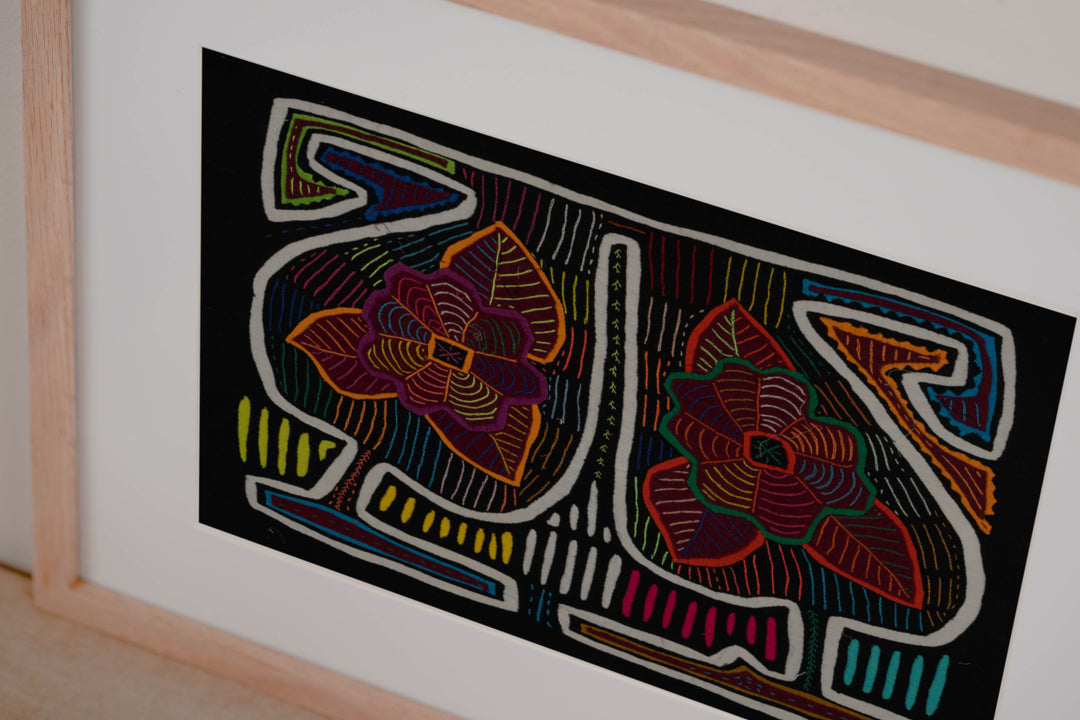 Traditional Black White And Orange Floral Flower Mola