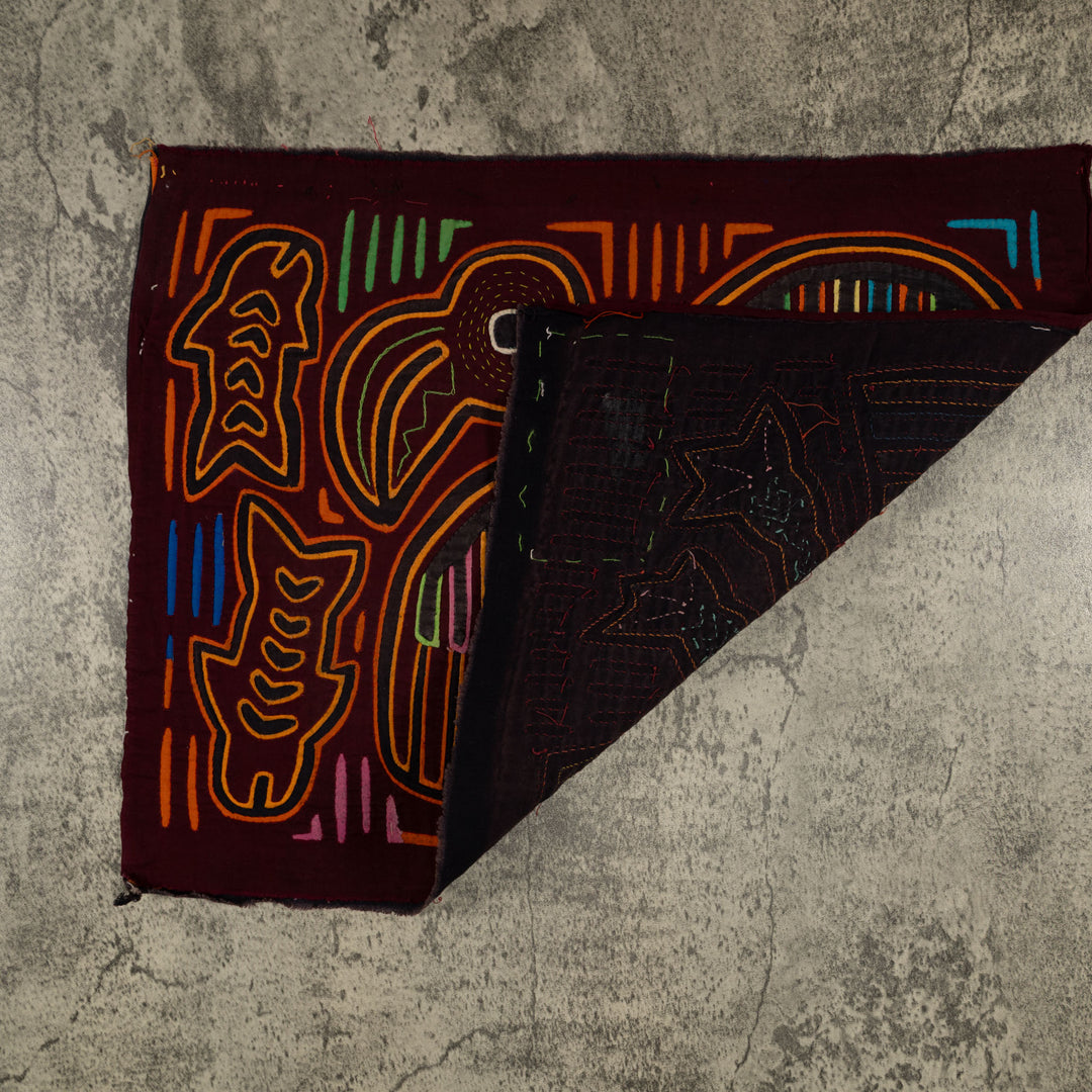 Traditional Burgundy And Orange Ocean Bird In Flight Mola