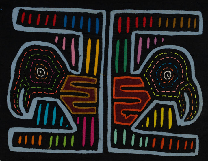 Traditional Black And Blue Bird Head Mola