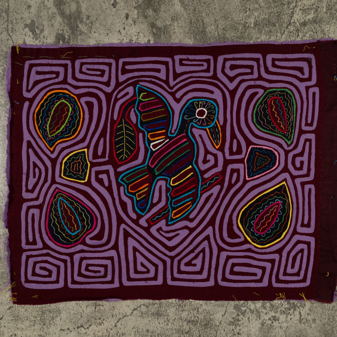 Traditional Purple On Purple Bird Mola