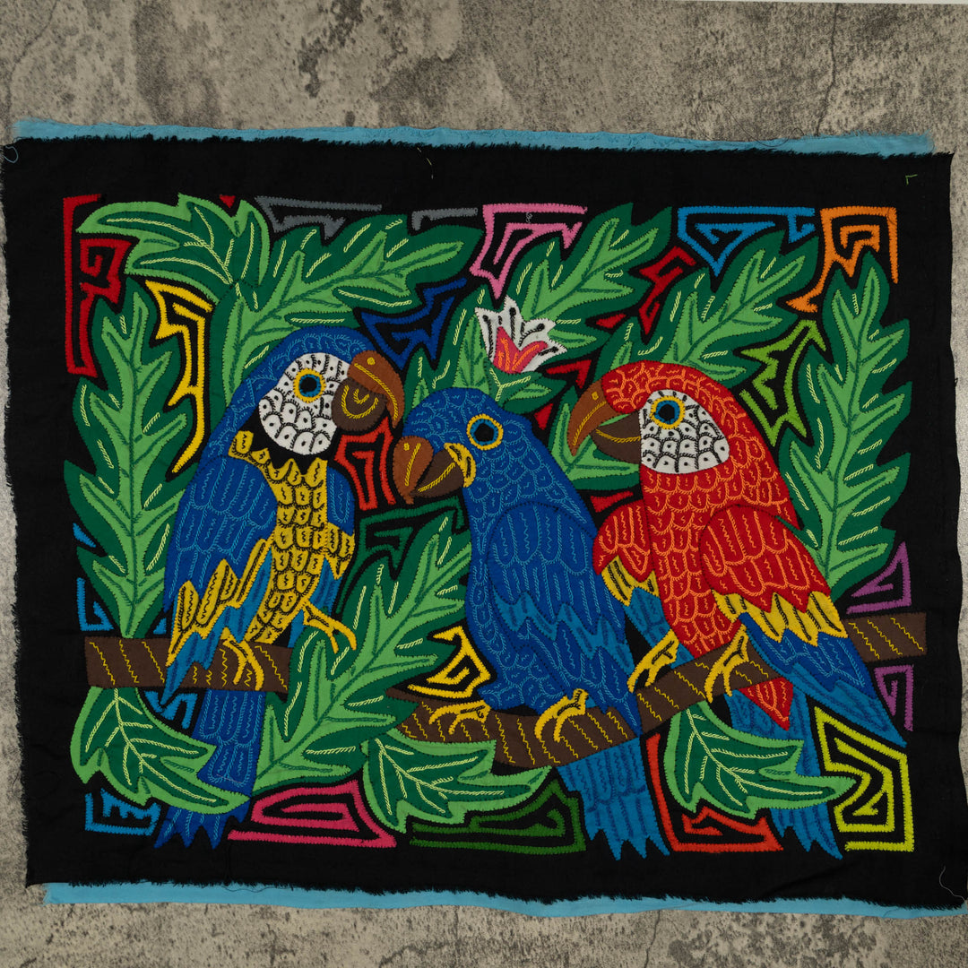 Fantasy Blue Green And Red Three Parrot Mola