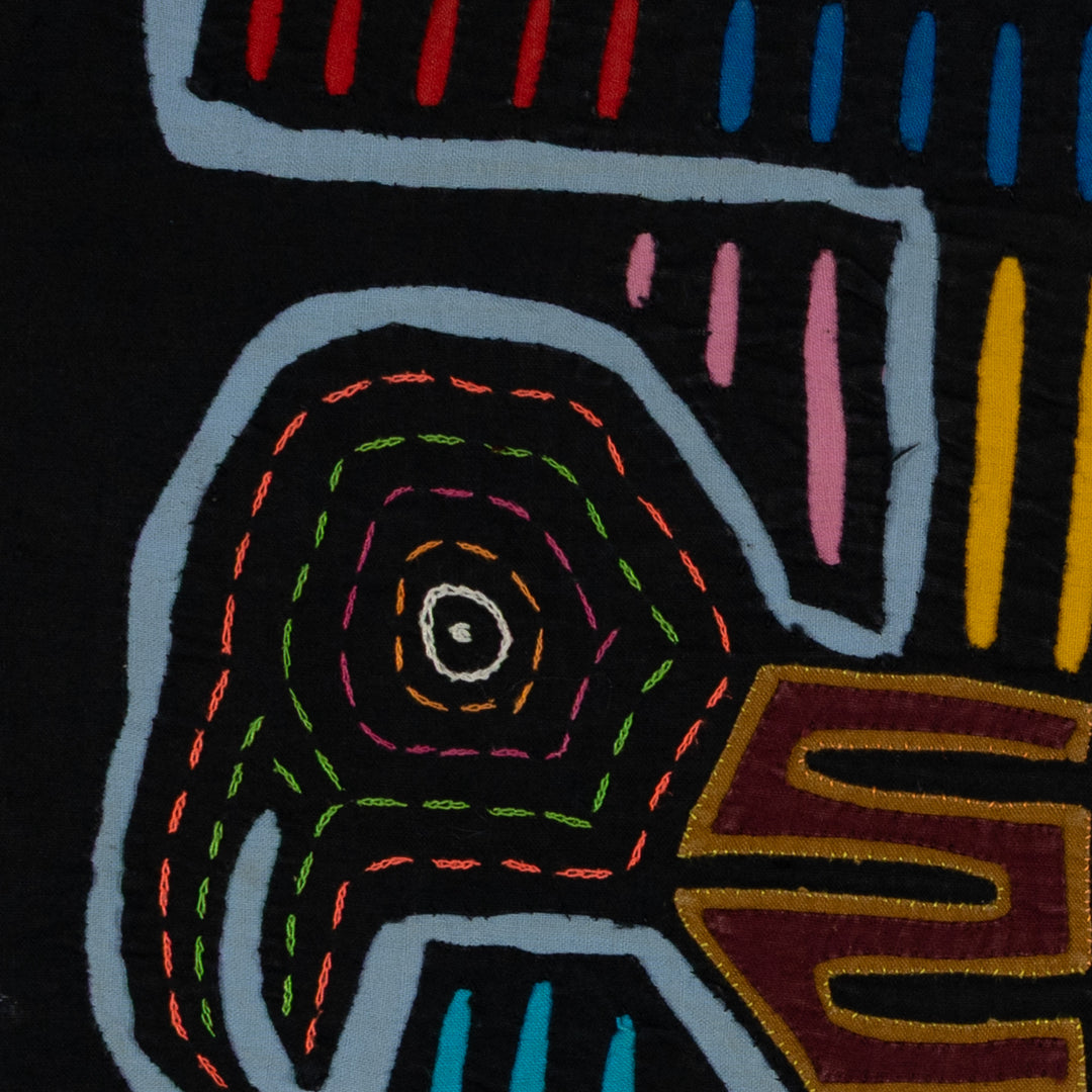 Traditional Black And Blue Bird Head Mola