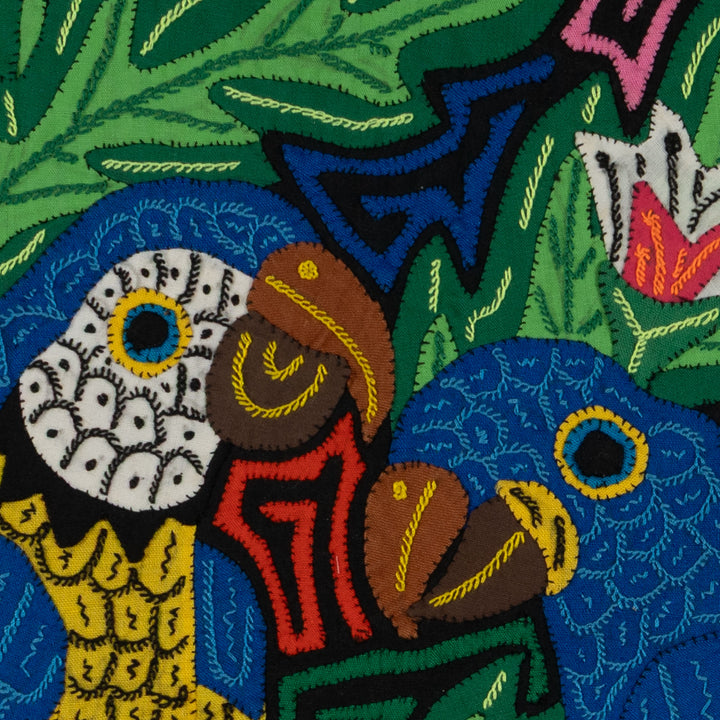 Fantasy Blue Green And Red Three Parrot Mola