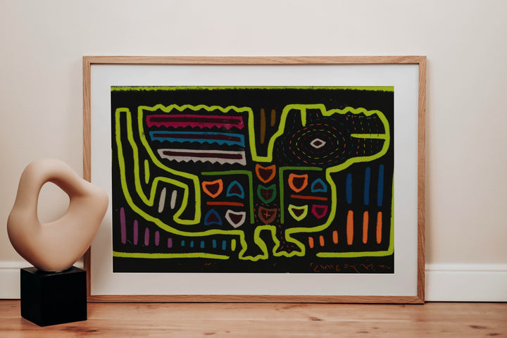 Black And Chartruce Jungle Critter Mola