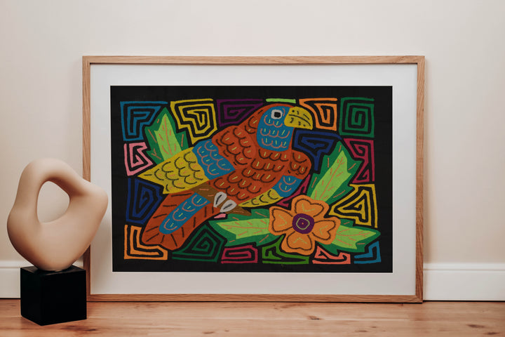 Jungle Parrot with Yellow and Blue Feathers Mola