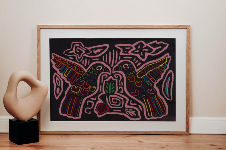 Traditional Black And Pink Peace Dove Mola