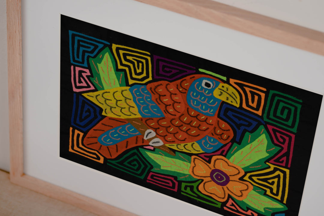 Jungle Parrot with Yellow and Blue Feathers Mola