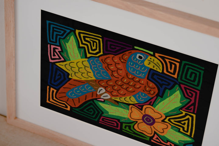 Jungle Parrot with Yellow and Blue Feathers Mola