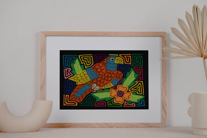 Jungle Parrot with Yellow and Blue Feathers Mola