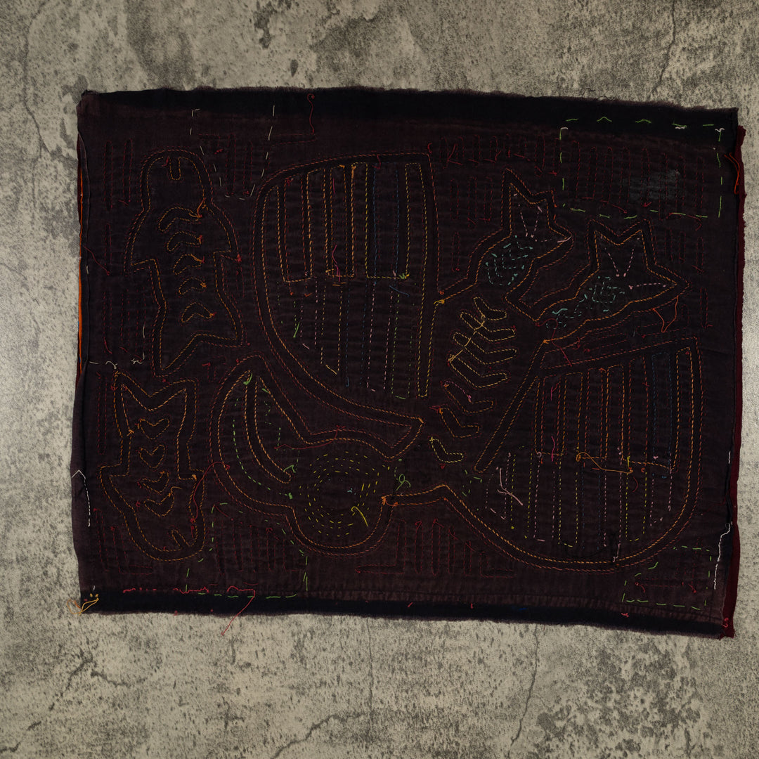 Traditional Burgundy And Orange Ocean Bird In Flight Mola