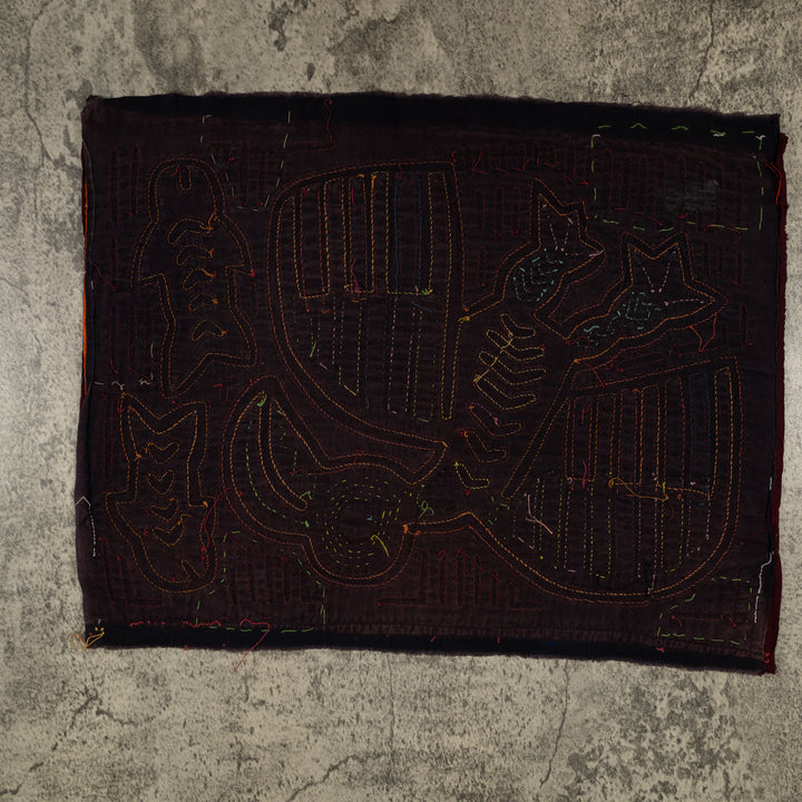 Traditional Burgundy And Orange Ocean Bird In Flight Mola