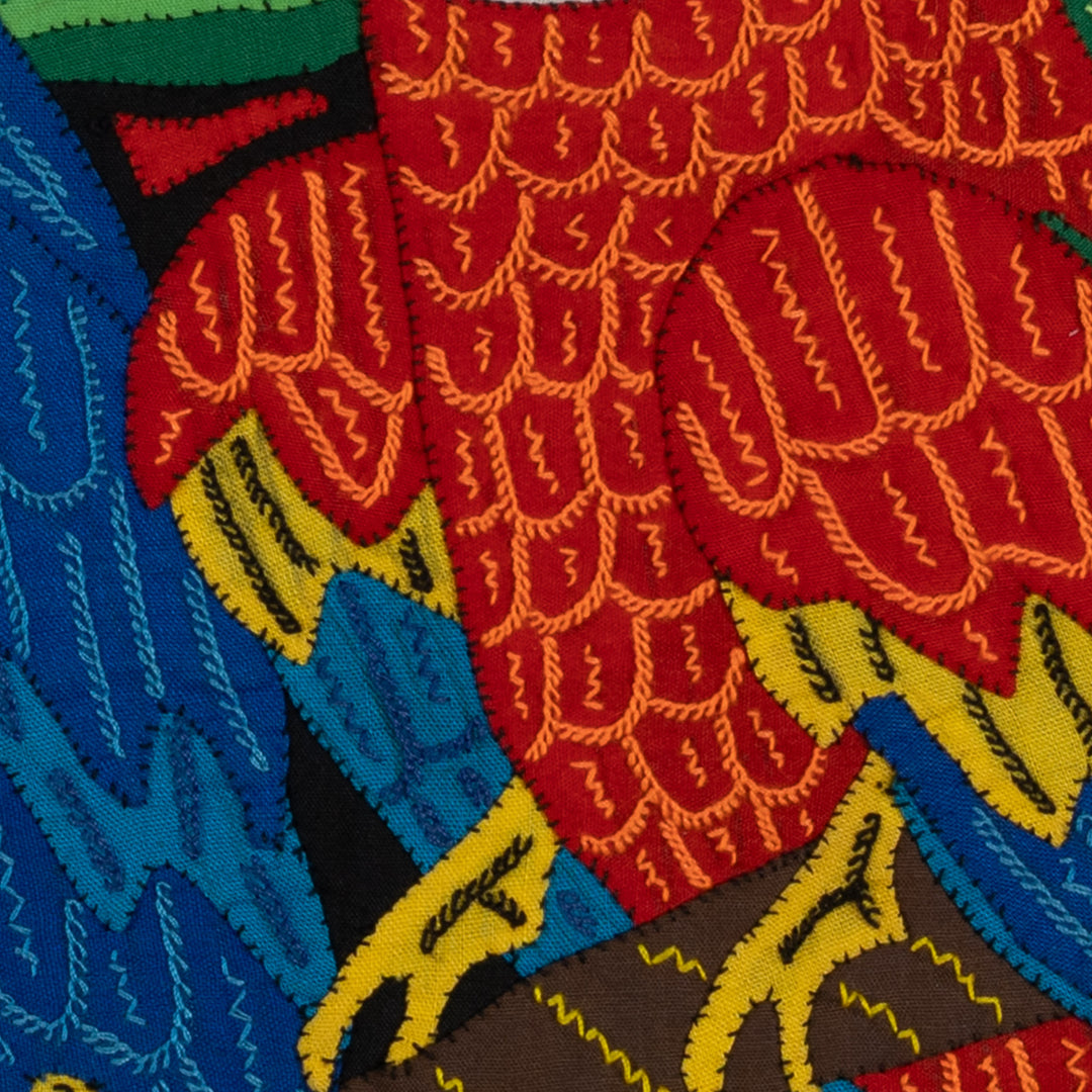 Fantasy Blue Green And Red Three Parrot Mola