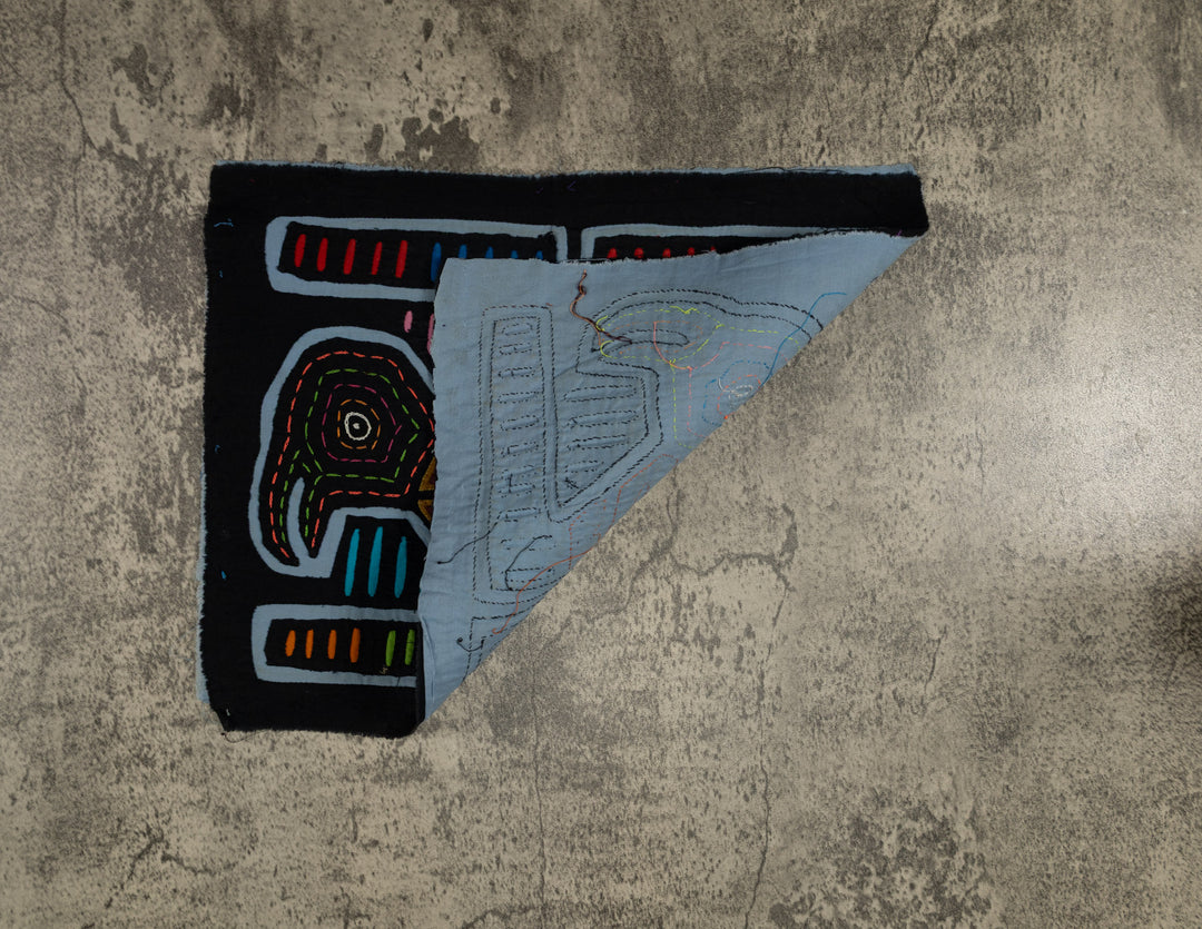 Traditional Black And Blue Bird Head Mola