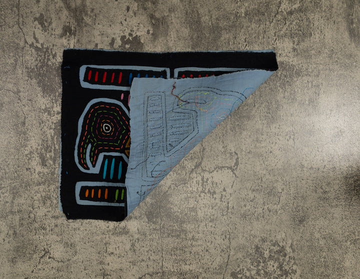 Traditional Black And Blue Bird Head Mola