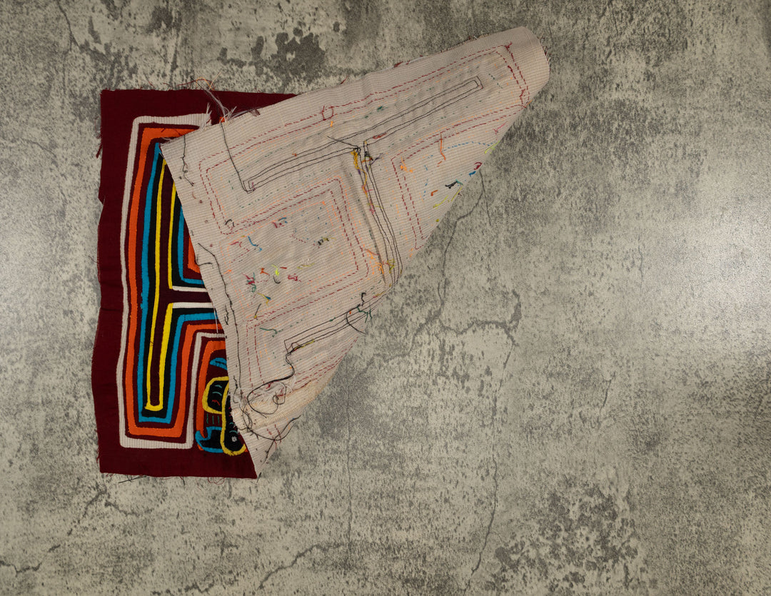 Traditional Orange White And Blue Fish And Bird Mola