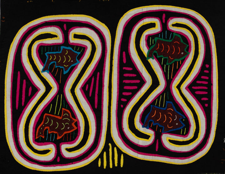 Traditional While Yellow And Pink Weird Fishbowl Mola