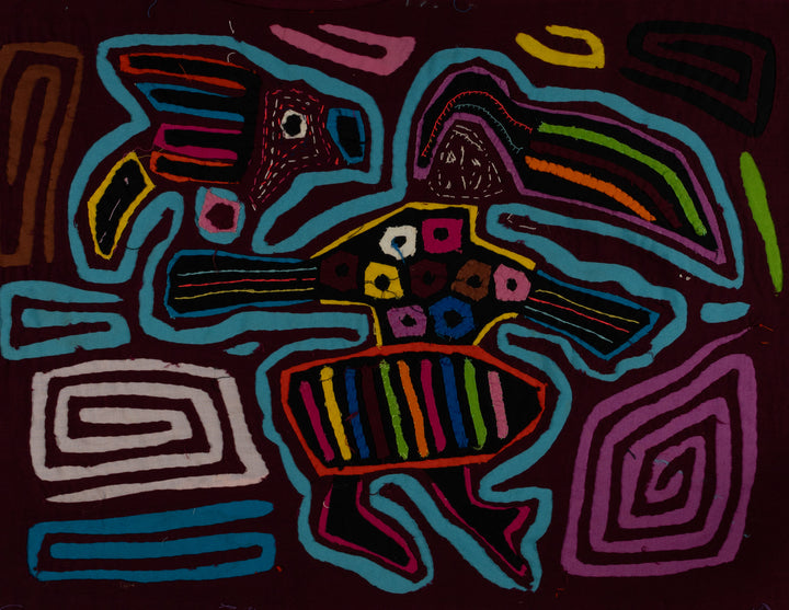 Classic Maroon And Turquoise Flying Witch Mola