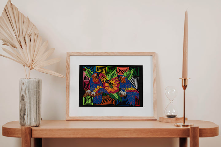 Fantasy Red Blue And Yellow Two Toucan Parrot Mola