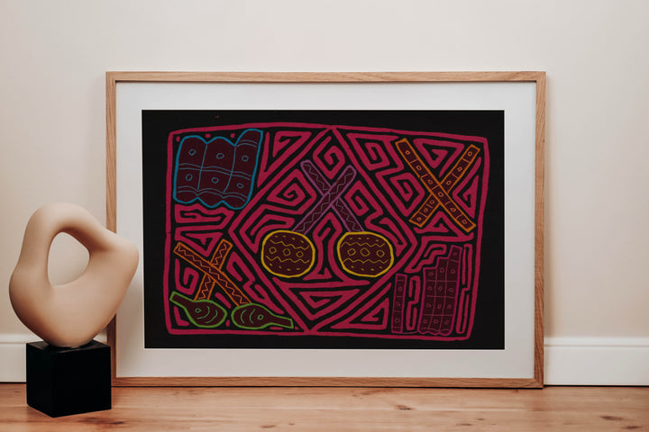 Traditional Pink And Black Musical Instrument Mola