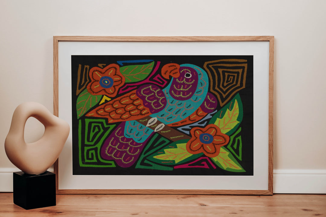 Blue-headed Parrot with Orange Flowers Mola