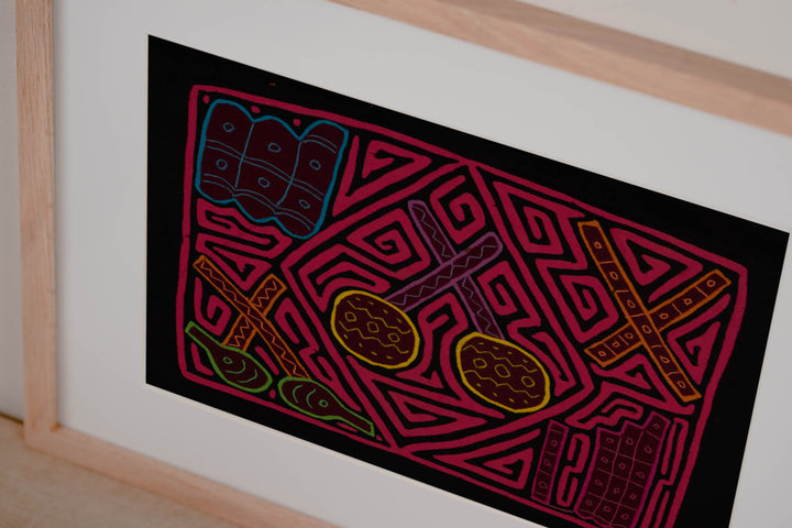 Traditional Pink And Black Musical Instrument Mola