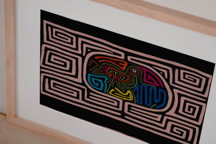 Traditional Black And Pink Bird In Maze Mola