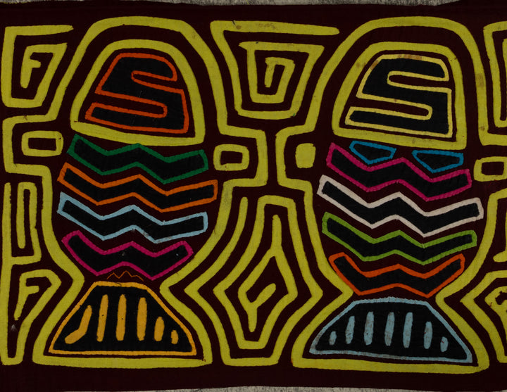 Traditional Yellow and Maroon Flower Basket Mola