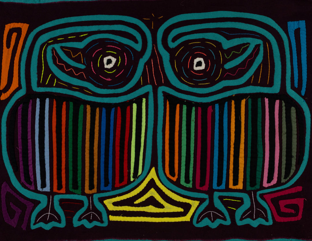 Maroon And Turquoise Rubber Neck Geese Mola