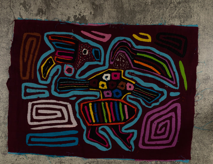 Classic Maroon And Turquoise Flying Witch Mola