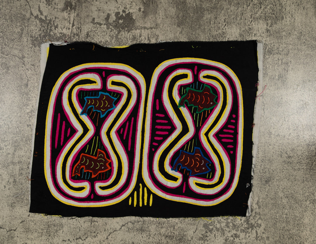 Traditional While Yellow And Pink Weird Fishbowl Mola