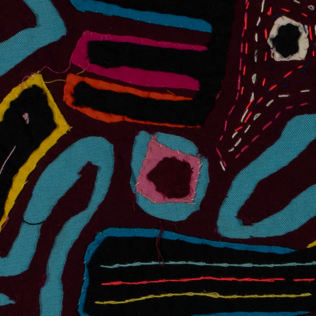 Classic Maroon And Turquoise Flying Witch Mola