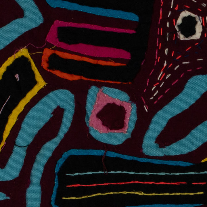 Classic Maroon And Turquoise Flying Witch Mola