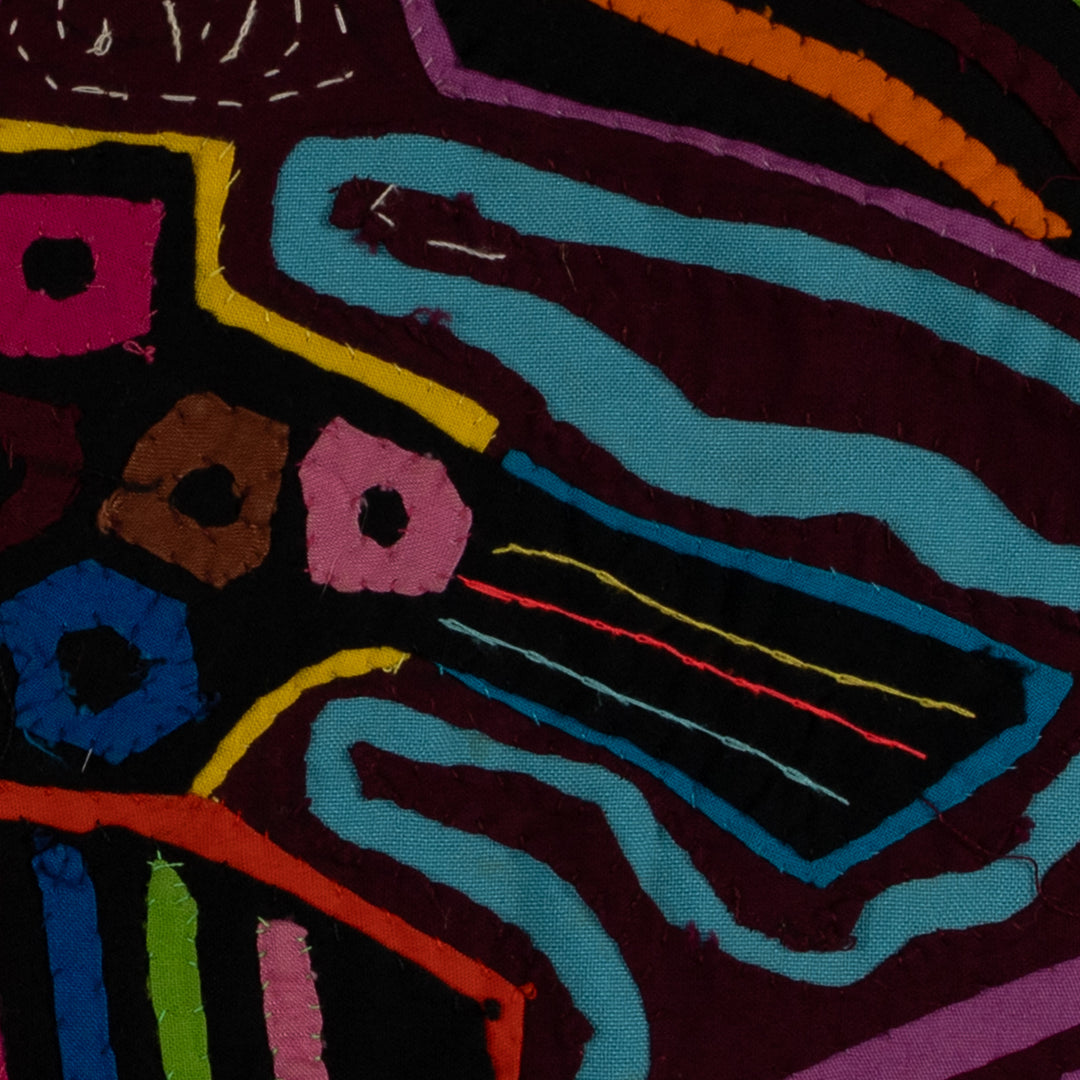 Classic Maroon And Turquoise Flying Witch Mola