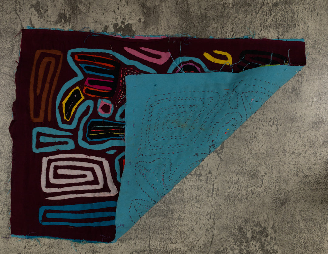 Classic Maroon And Turquoise Flying Witch Mola