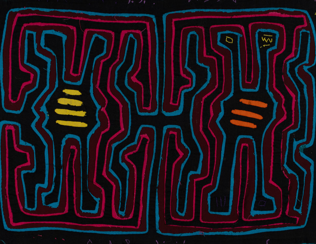 Traditional Black Blue And Pink Classic Design Mola