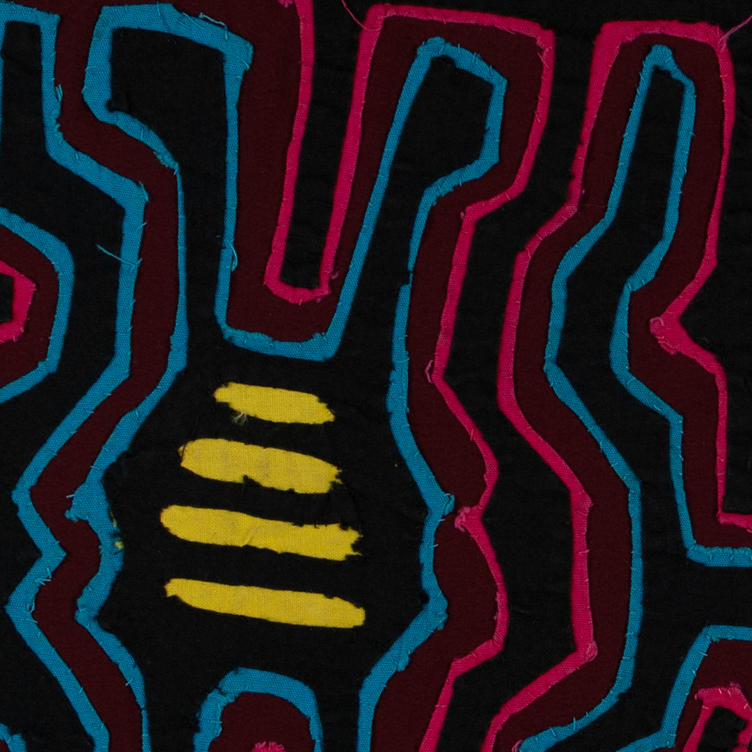 Traditional Black Blue And Pink Classic Design Mola