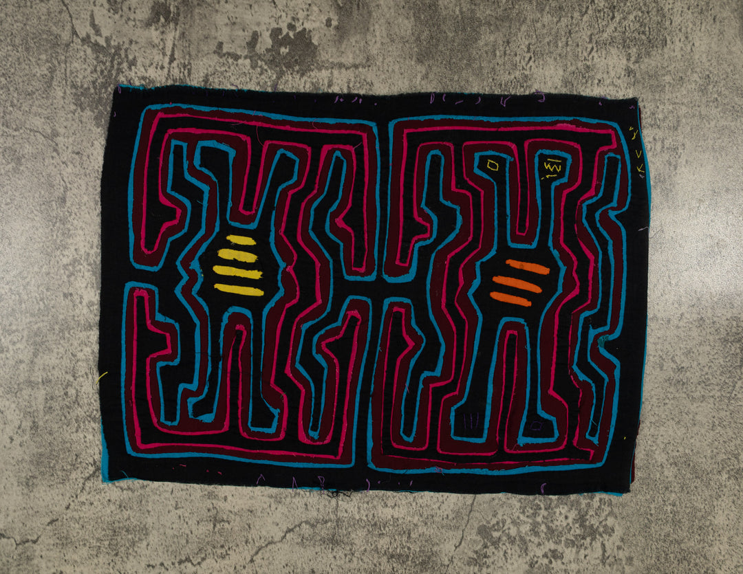 Traditional Black Blue And Pink Classic Design Mola