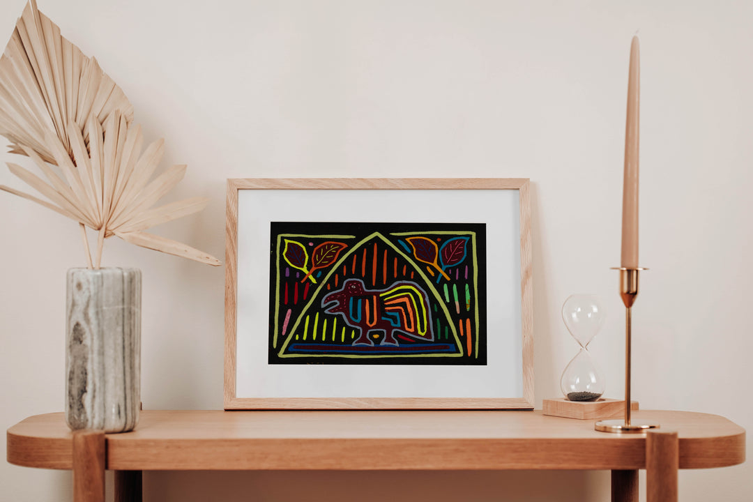 Traditional Black And Multi-color Bird Mola