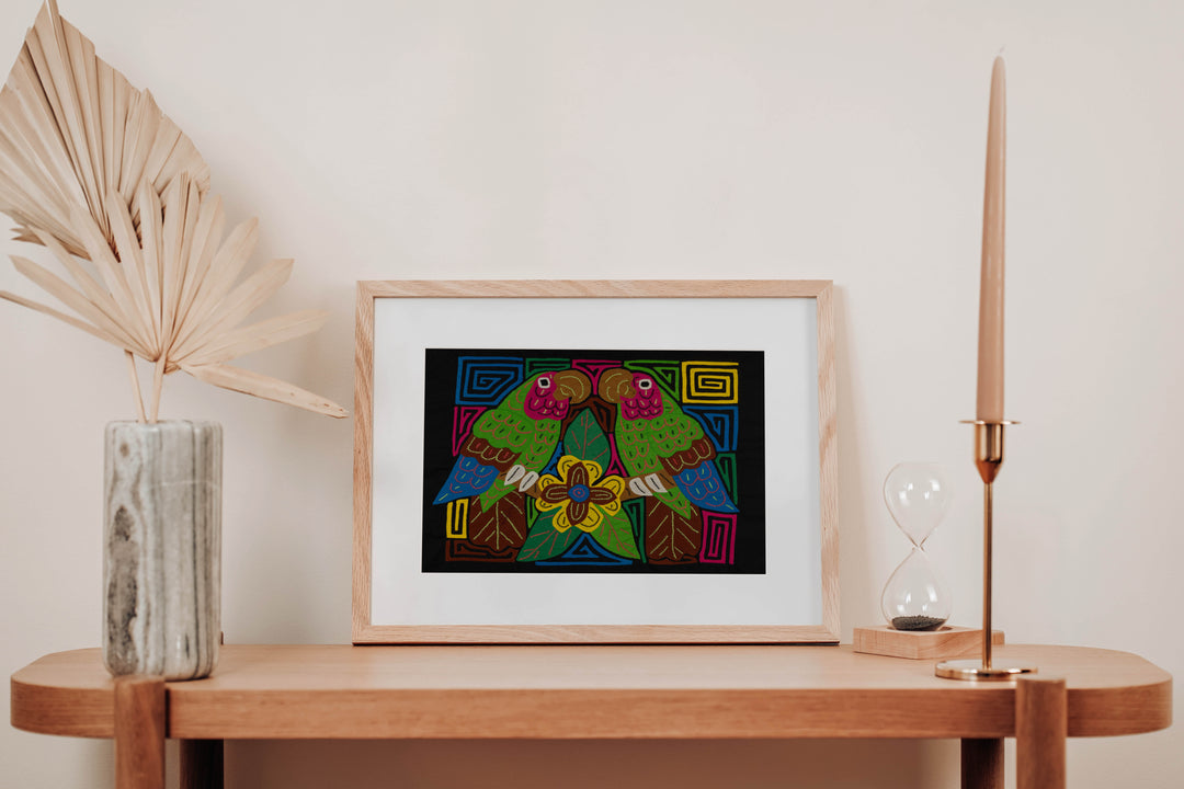 Fantasy Green And Pink Two Parrot Bird Mola