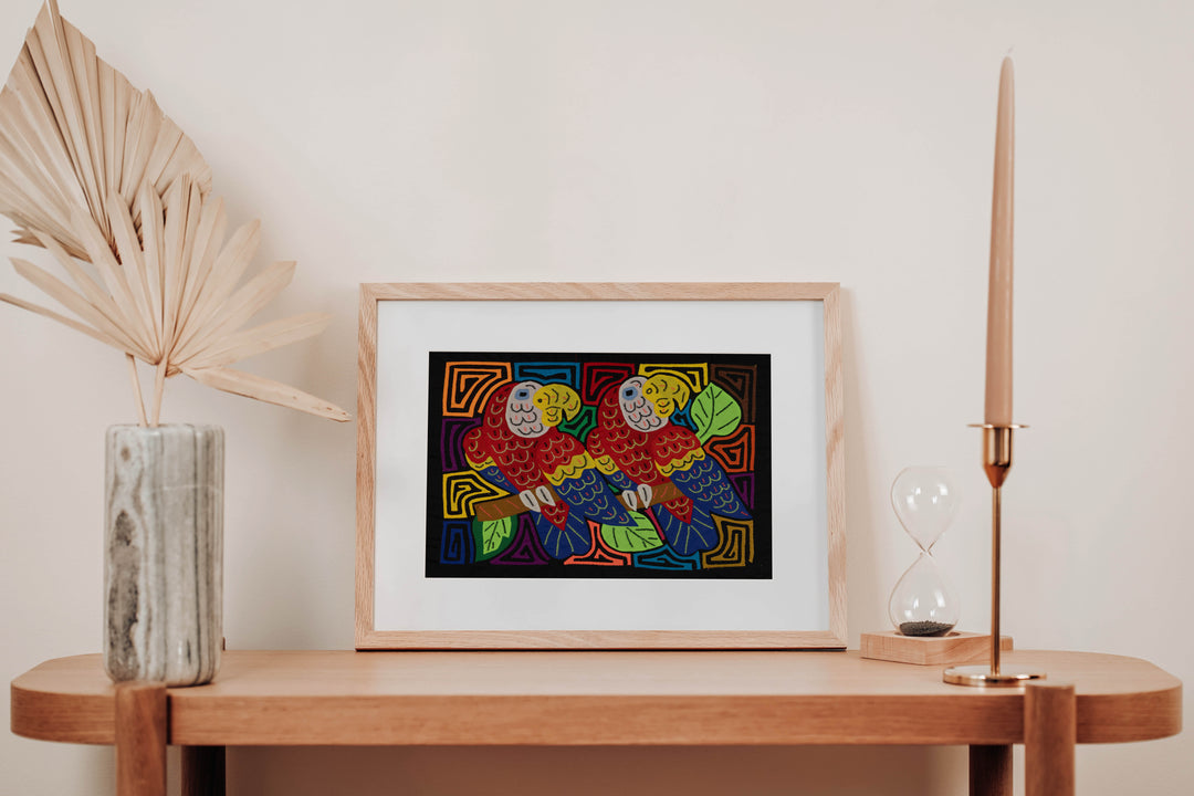 Fantasy Red Blue And Yellow Two Parrot Mola