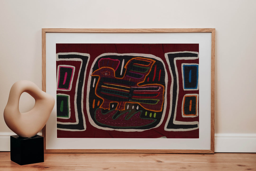 Traditional Burgundy Black And White Bird Mola