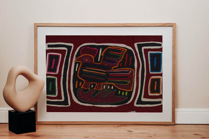 Traditional Burgundy Black And White Bird Mola