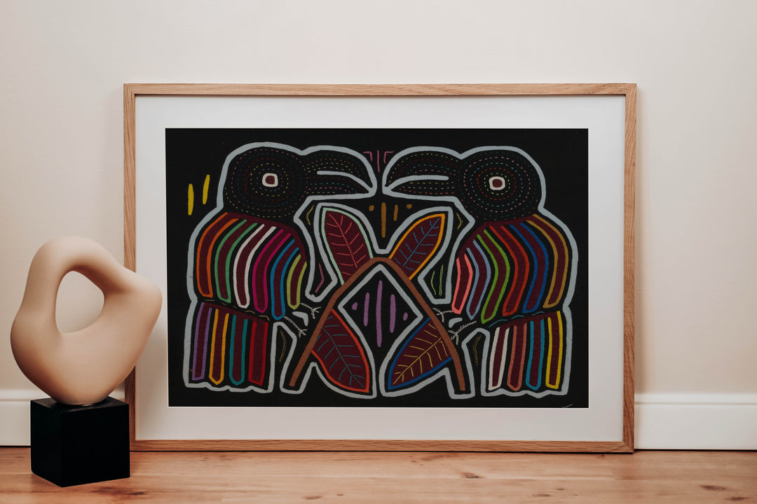 Traditional Black And Rainbow Color Bird Talk Mola