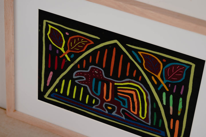 Traditional Black And Multi-color Bird Mola