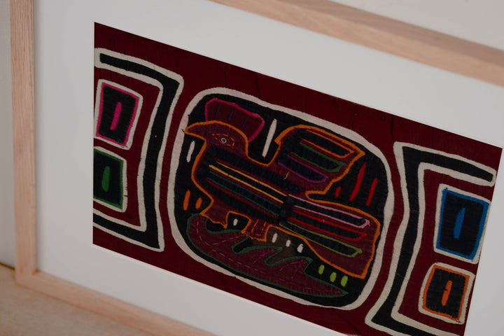 Traditional Burgundy Black And White Bird Mola