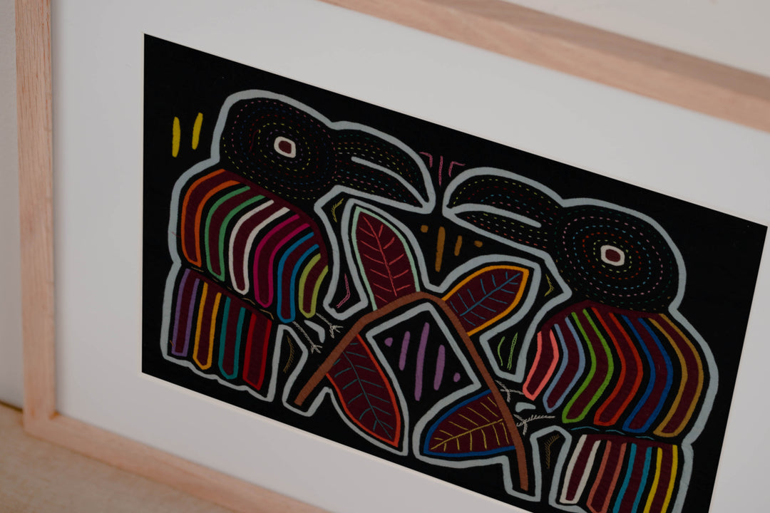 Traditional Black And Rainbow Color Bird Talk Mola