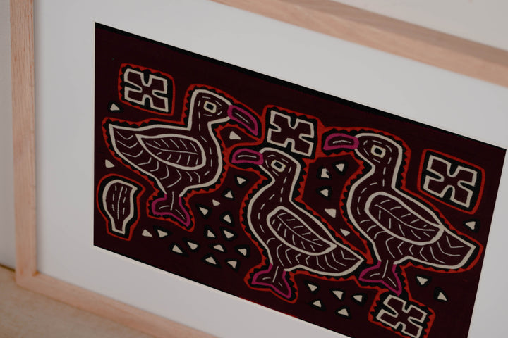 Traditional Three Duck Red White And Maroon Mola